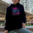 thumbnail image 2 of Stylish Coffee, Mascara & Hustle Quote, Beauty Themed Merch Gift for Makeup Artist or Lovers, Cosmetologists & Beauticians, Navy Blue Hooded Sweatshirt or Hoodie, Small, 2 of 5