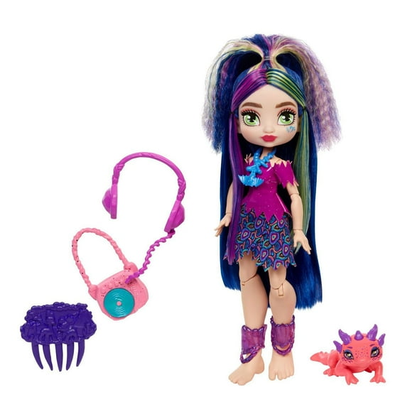 Cave Club Lumina Doll (8 – 10-inch) Poseable Prehistoric Fashion Doll with Colorful Hair, Dinosaur Pet and Accessories