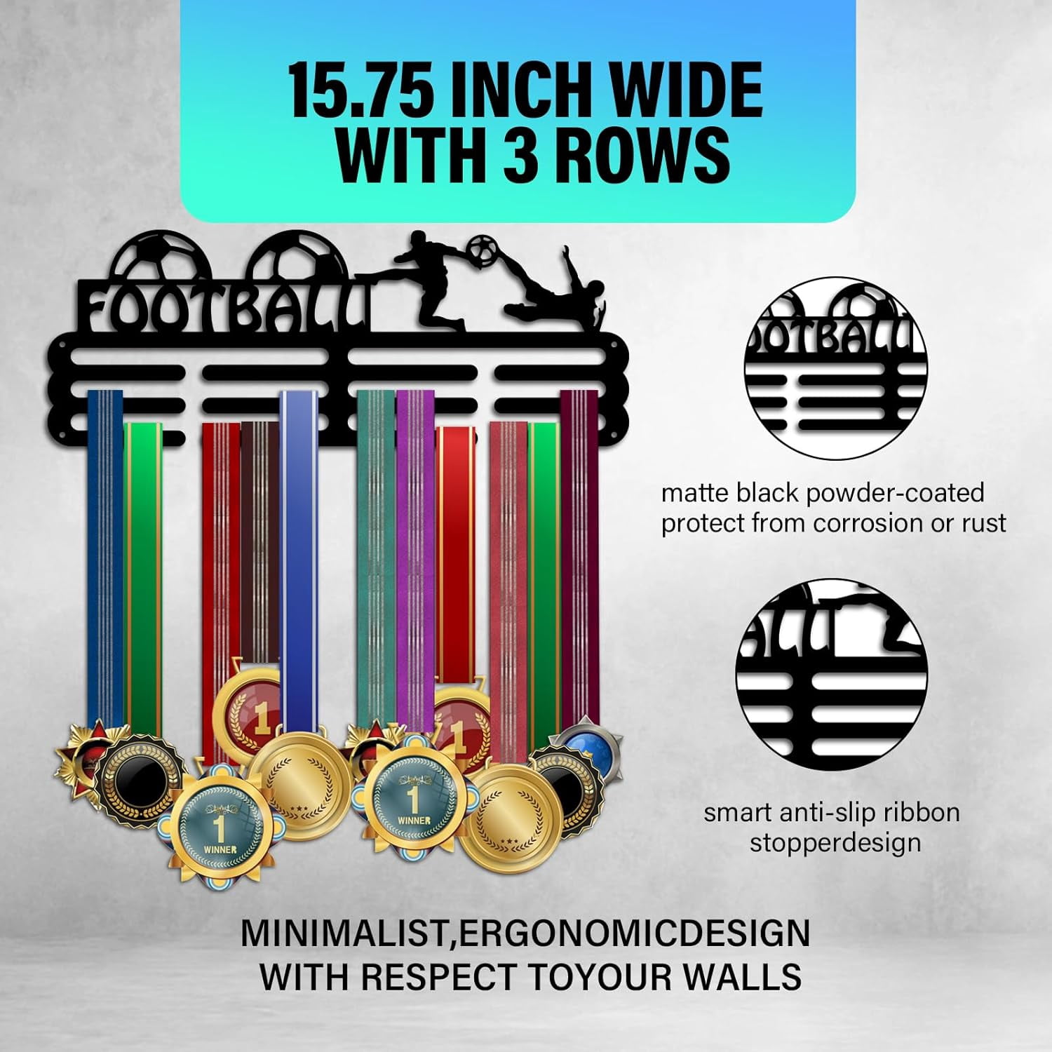 Football Medal Hanger Soccer Medal Holder Ball Medals Display Frame Awards Sports Ribbon Holder Medal Rack Display Rack Wall Mount Tiered Medal Hook DIY