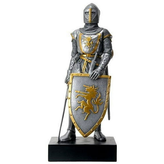Silver Colored French Knight Design Standing Statue in Full Armor