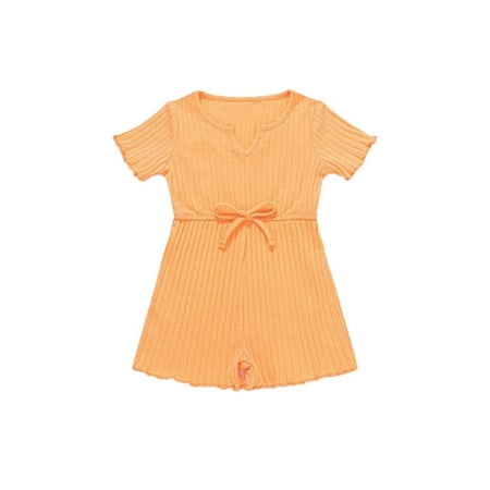 

ZRBYWB Baby Toddler Girls Romper Onesie Cute Colorful Summer Cotton Bow V Neck Short Sleeve Jumpsuit Cute Summer Clothes