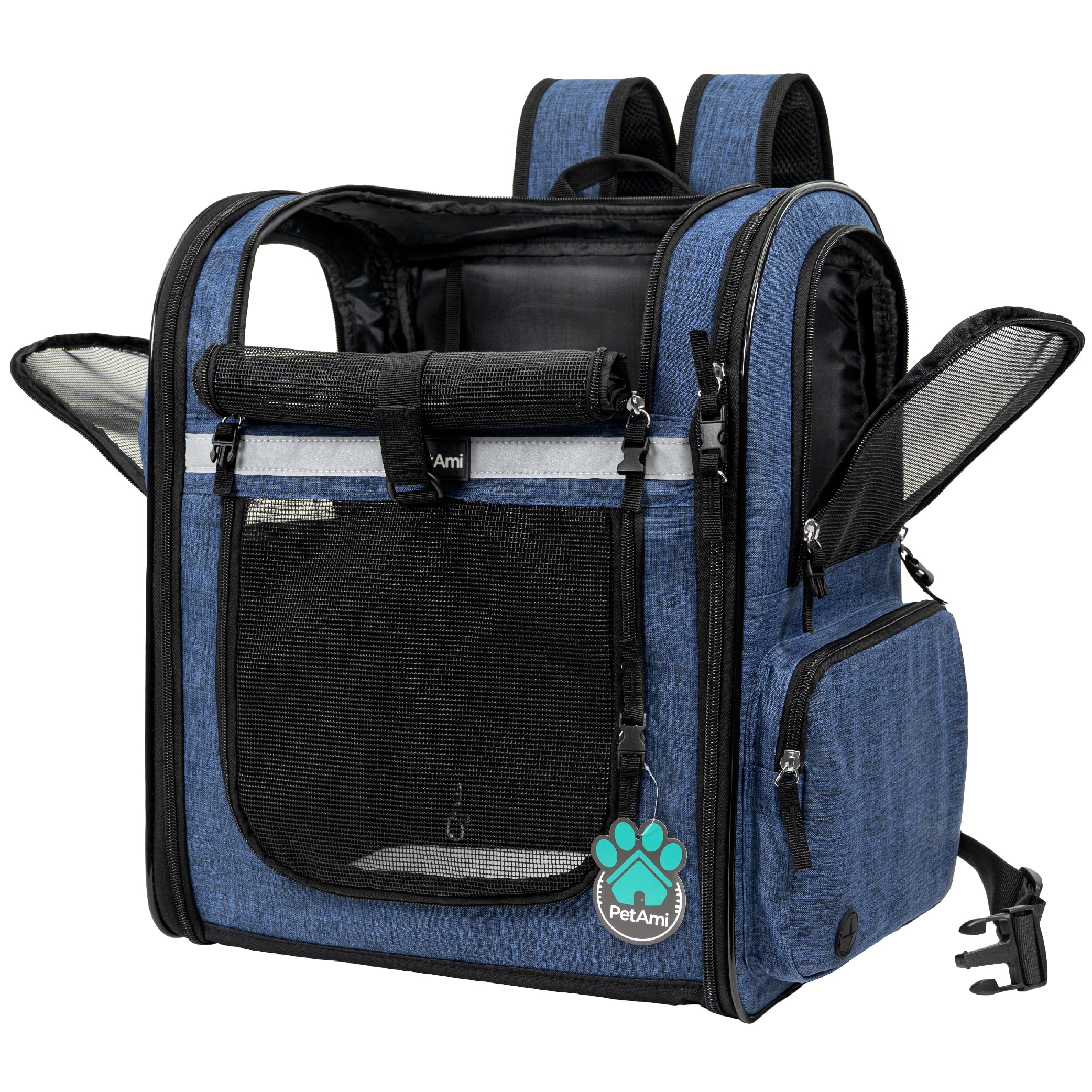 PetAmi Dog Backpack Carrier For Small Large Cat, Pet, Puppies, Ventilated Pet Hiking Backpack Travel Bag, Airline Approved Cat Backpack Carrier, Safety Back Support, Camping Biking, Max 18 lbs, Navy