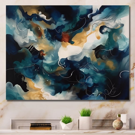 DESIGN ART Designart "Blue And White Artistic Movement" Modern Geometric Wall Art Prints 20 in. wide x 12 in. high