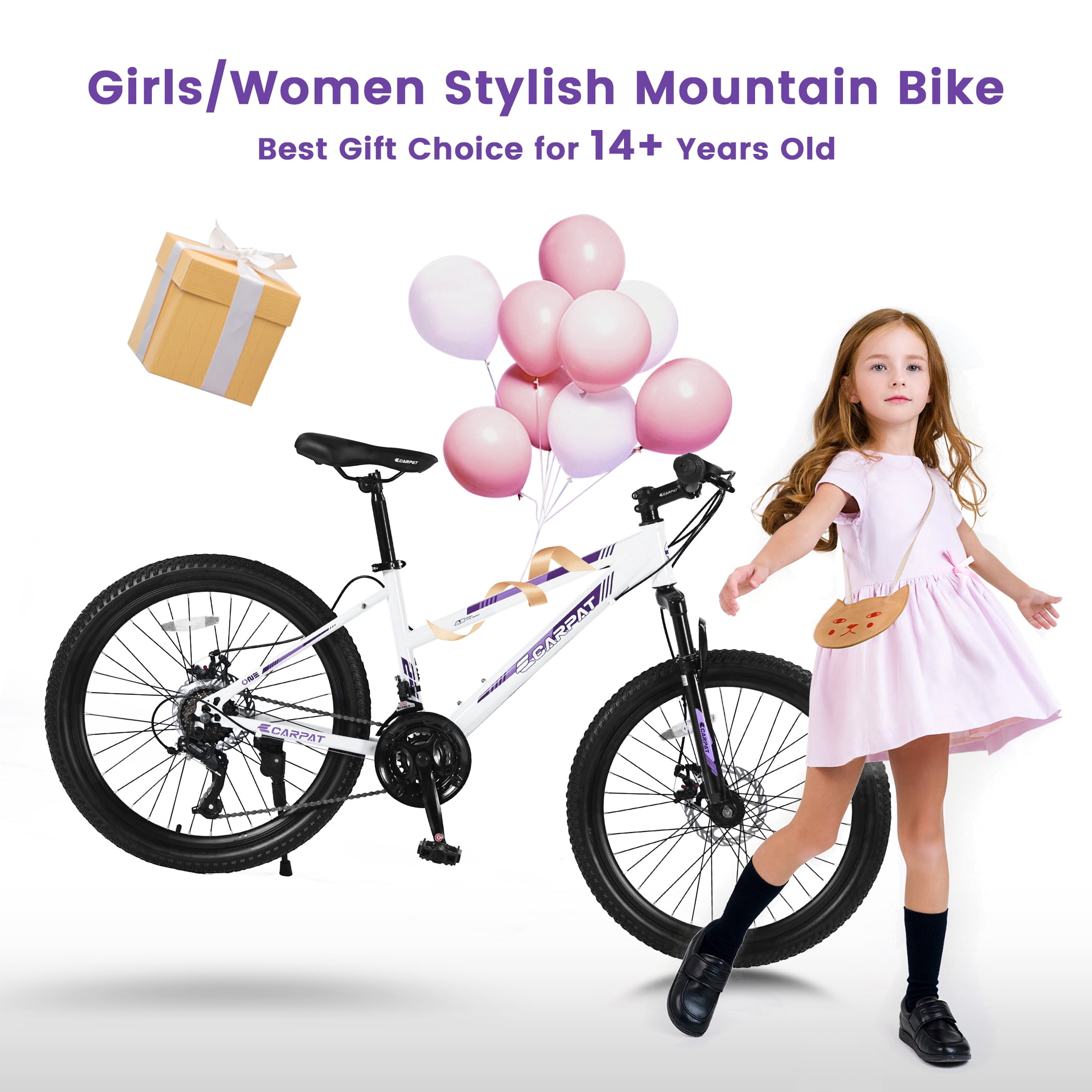 Mountain Bike 26 Inch Wheels, 21-Speed Disc Brake, Women's Trail Commuter City Mountain Bikes,Female Bicycles, 15" Steel Frame Front Fork Suspension