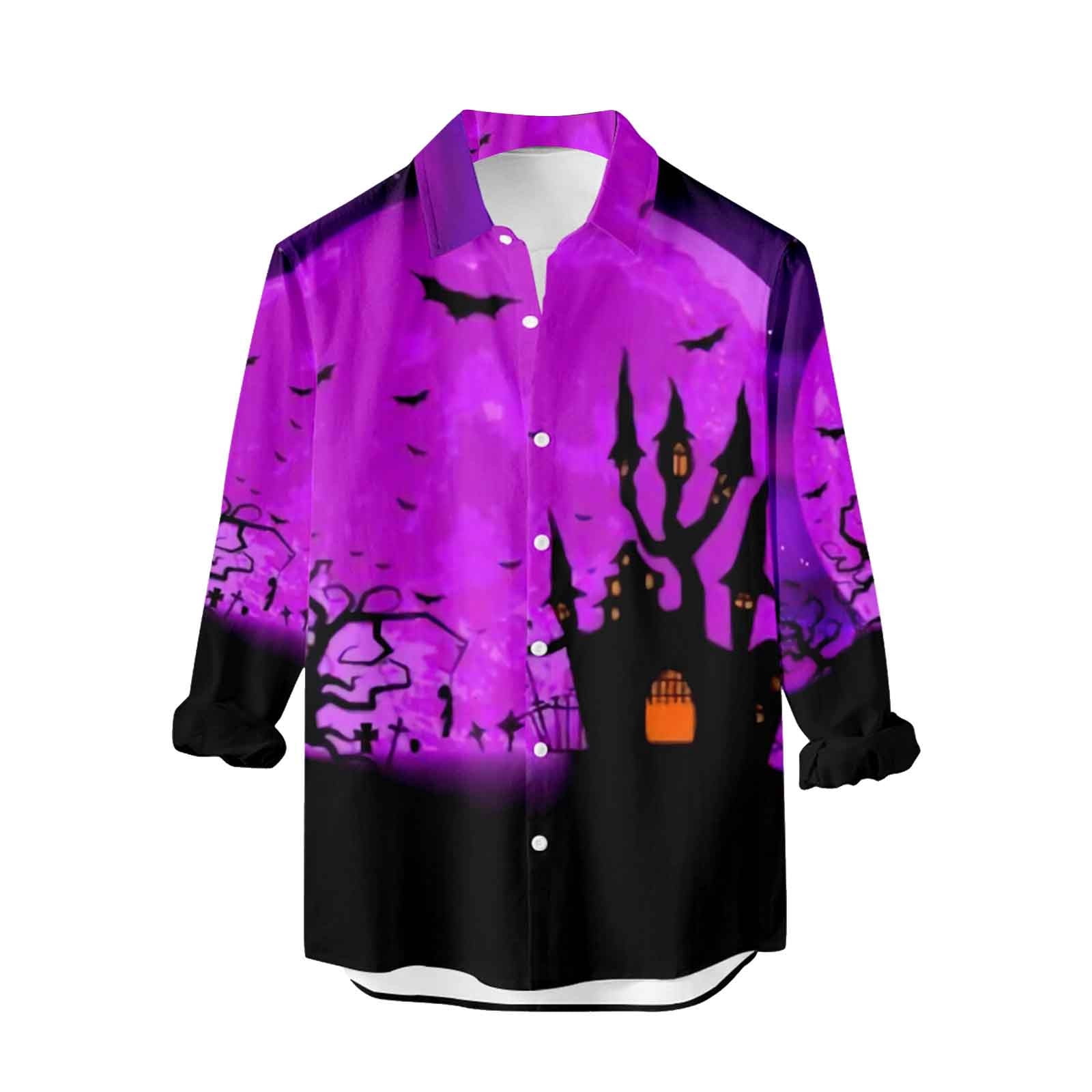 Summer Savings Clearance 2022! PIMOXV Men's Casual Halloween Graphic Print Button Long Sleeve