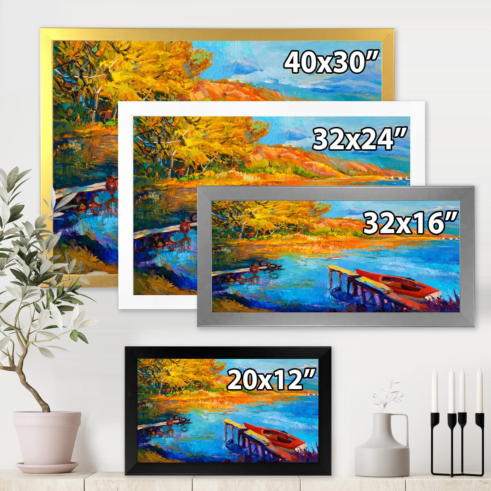 Designart 'The Lake At Sunset Evening Glow II' Lake House Framed Art Print