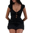 thumbnail image 4 of xiaxaixu Robe d'Été Décontractée pour Femme en Dentelle à Nouer Manches 1/4 Robe Mode Robe Courte de Plage Vacances Fête, 4 of 8