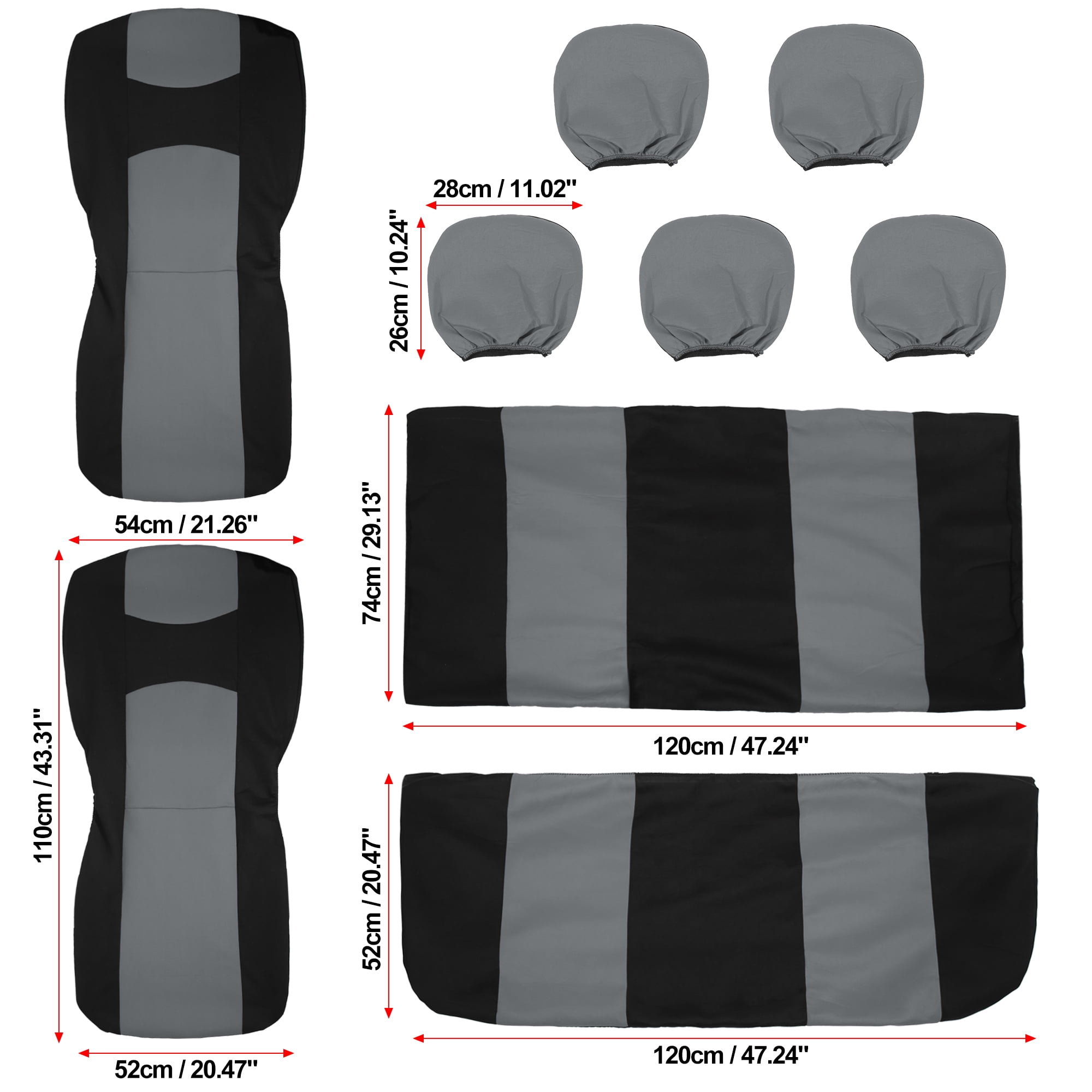Unique Bargains 9Pcs Universal Fit Full Car Seat Cover Kit Black Gray