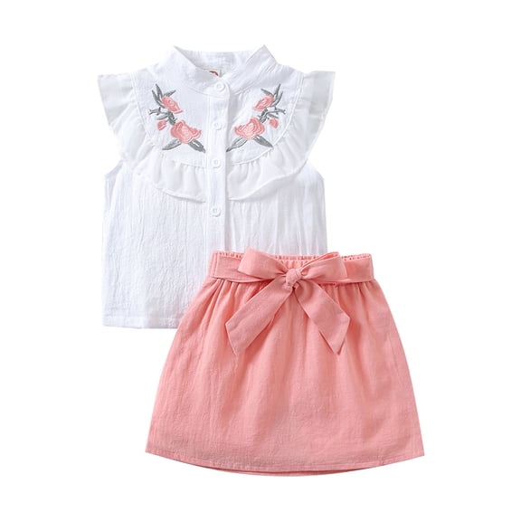 Gerichy Girls Summer Outfits, Toddler Girls Short Sleeve Baseball Printed T Shirt Pullover Tops Bell Bottoms Pants Kids Outfits