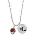 thumbnail image 1 of Delight Jewelry Silvertone 3-D Enamel Basketball Spinner Silvertone Script Initial Disc - K - Charm Necklace, 20"+3", 1 of 4