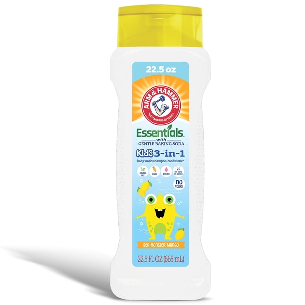 Arm & Hammer Essentials Kids Body Wash - 3 en 1 Sea Monster Mango 22.5oz - Champú y gel de baño y acondicionador para niños no tóxicos