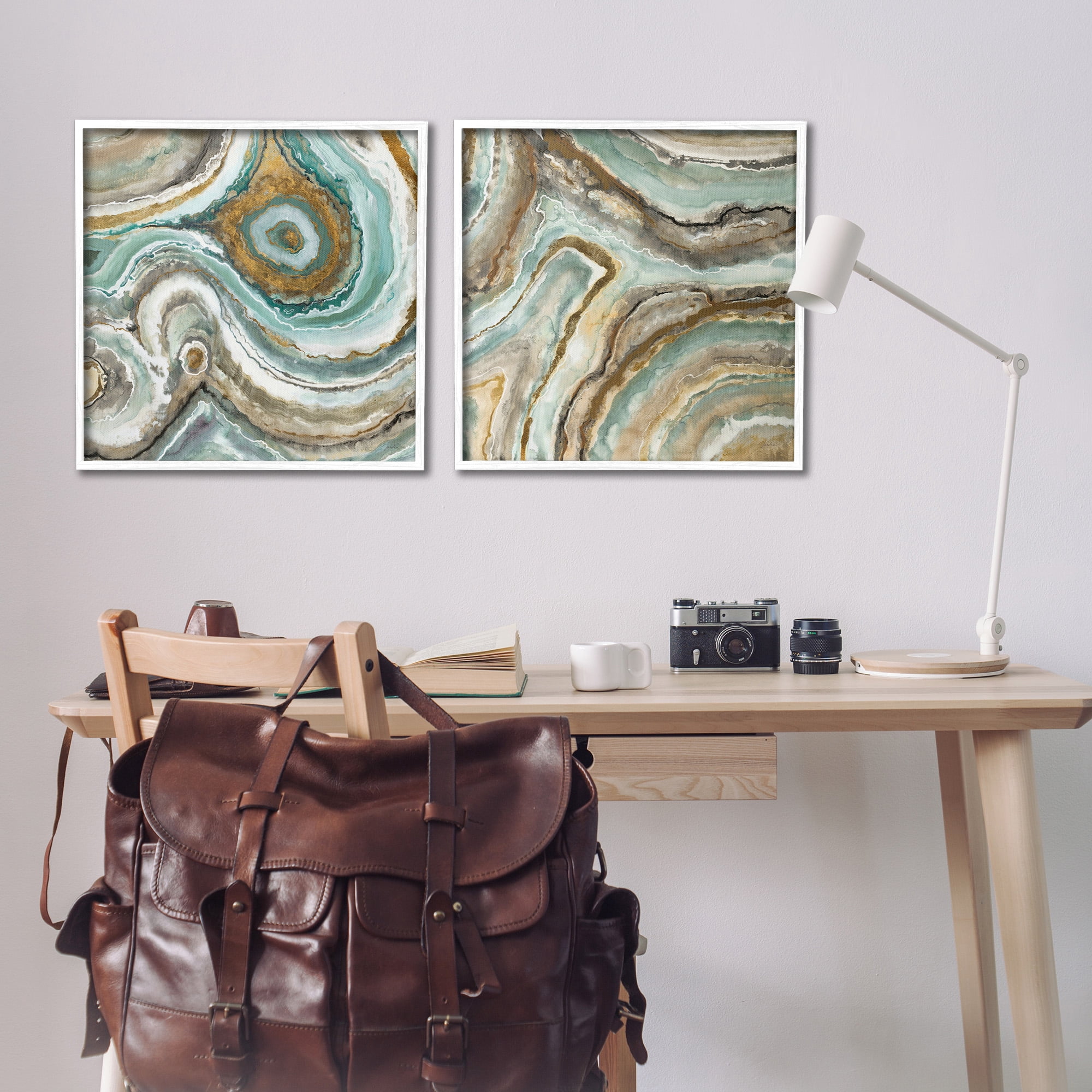 Stupell Industries Swirling Agate Pattern Abstract Painting White Framed Art Print Wall Art, 24 x 24, Set of 2