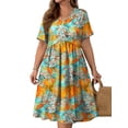 thumbnail image 2 of WellSize Plus size Dresses For Women Floral Casual V Neck Short Sleeve Sundresses Midi Summer Dress with Pockets, 2 of 7