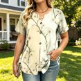 thumbnail image 2 of VBVC Women's Floral Print Henley Blouse , Ladies' V-Neck Short Sleeve Summer Top , Boho Tropical Vacation Shirts For Women,Yellow,S-3XL, 2 of 8