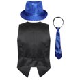 thumbnail image 2 of TiaoBug Men Women Sparkling Sequin Sleeveless Waistcoat Vest+Hat+Necktie for Disco Theme Party Royal Blue XXL, 2 of 7
