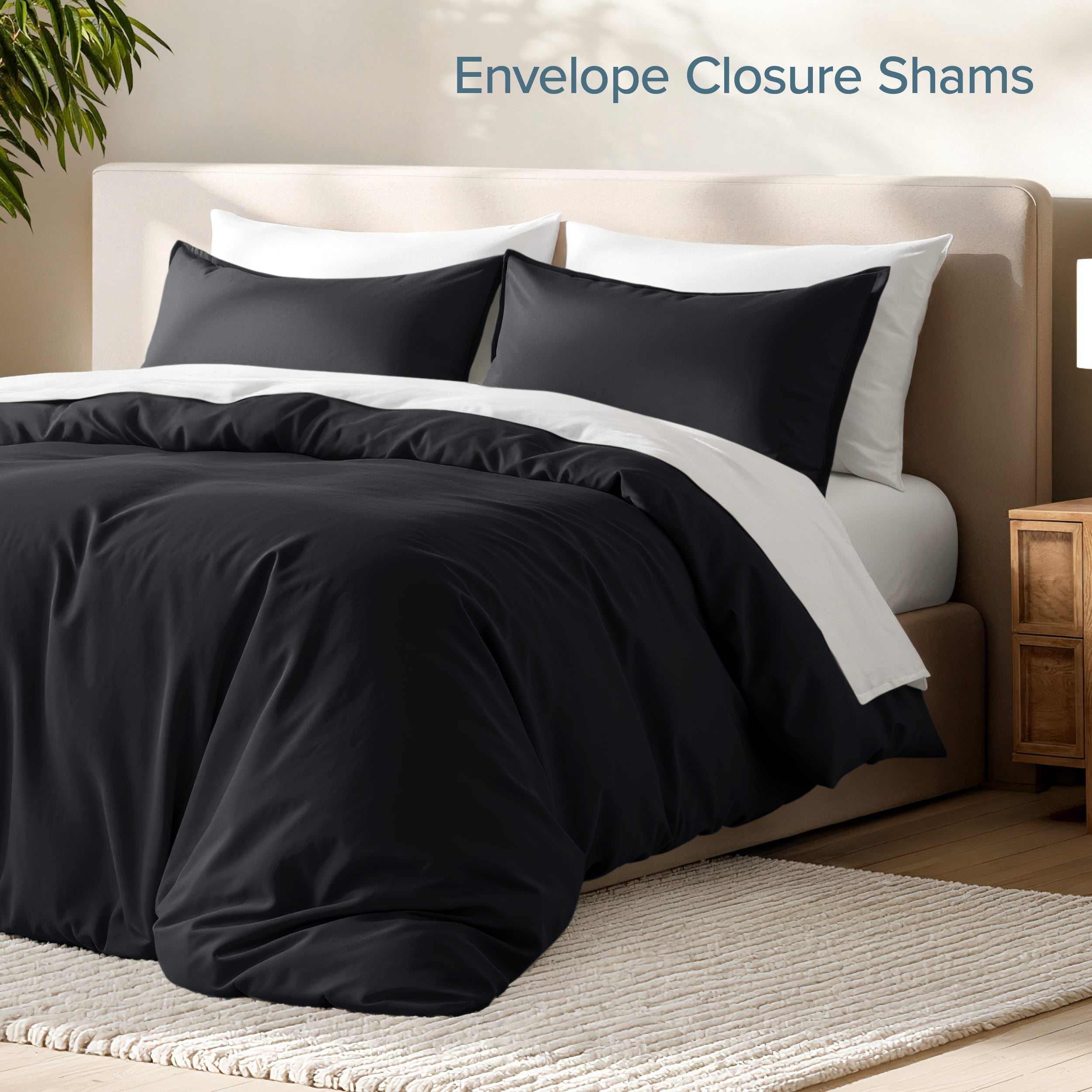 Bare Home Luxury Duvet Cover and Sham Set - Premium 1800 Collection - Ultra-Soft - Queen, Black, 3-Pieces