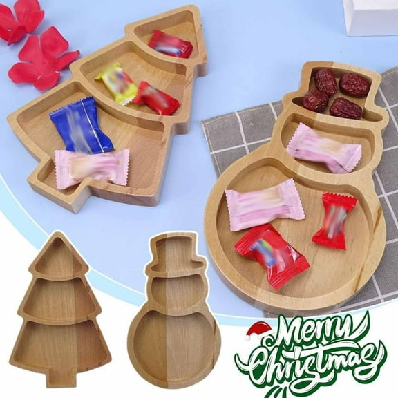 Nest‌live Homestyle  2 Packs Wood Christmas Serving Tray Snowman Christmas Tree Charcuterie Board Cute Cutting Board Funny Serving Dish for Cheese Fruit Bread Vegetables Snack Dessert