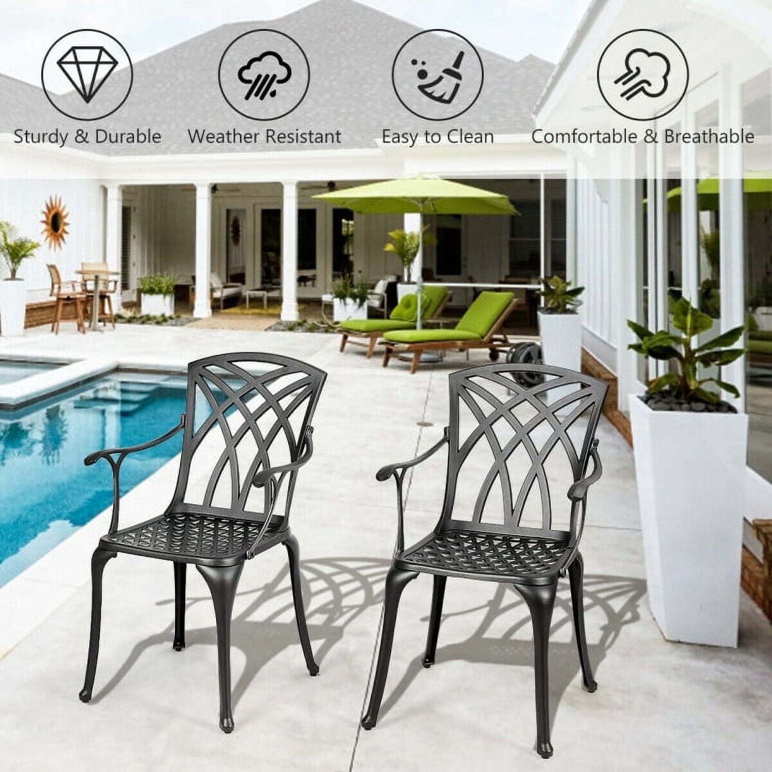 Aimee Lii 2 Pieces Durable Aluminum Dining Chairs Set with Armrests, Outdoor Patio Set