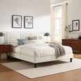 thumbnail image 2 of Platform Bed Frame, Tufted, King, White, Velvet, Mid Century Bedroom, Modern Contemporary Boutique HB35648, 2 of 8