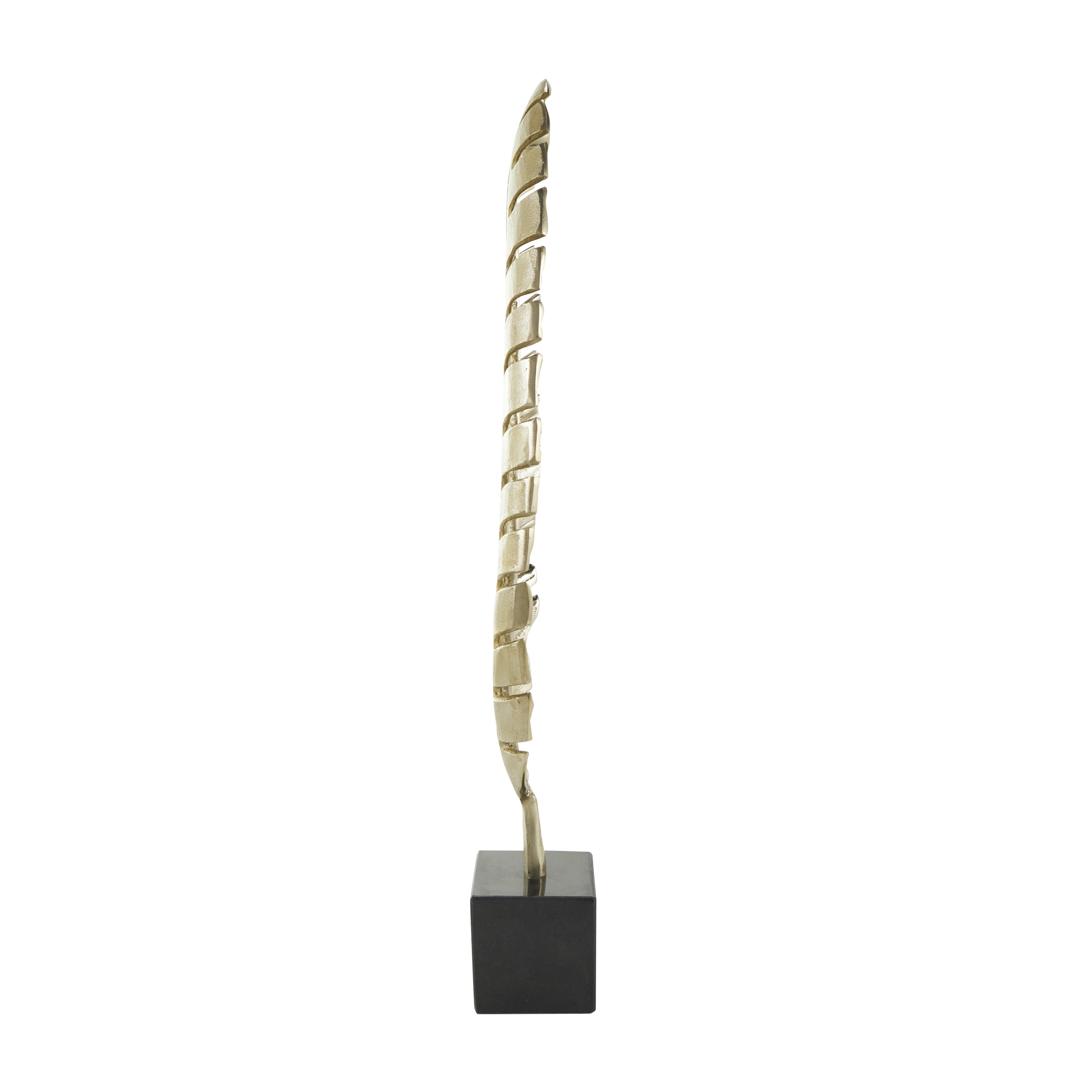 9" x 30" Gold Aluminum Standing Single Leaf Sculpture with Black Marble Base, by CosmoLiving by Cosmopolitan