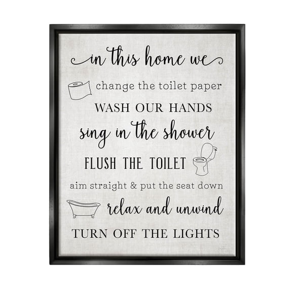 Stupell Industries In This Home Bathroom Rules Graphic Art Jet Black Floating Framed Canvas Print Wall Art, Design by Natalie Carpentieri