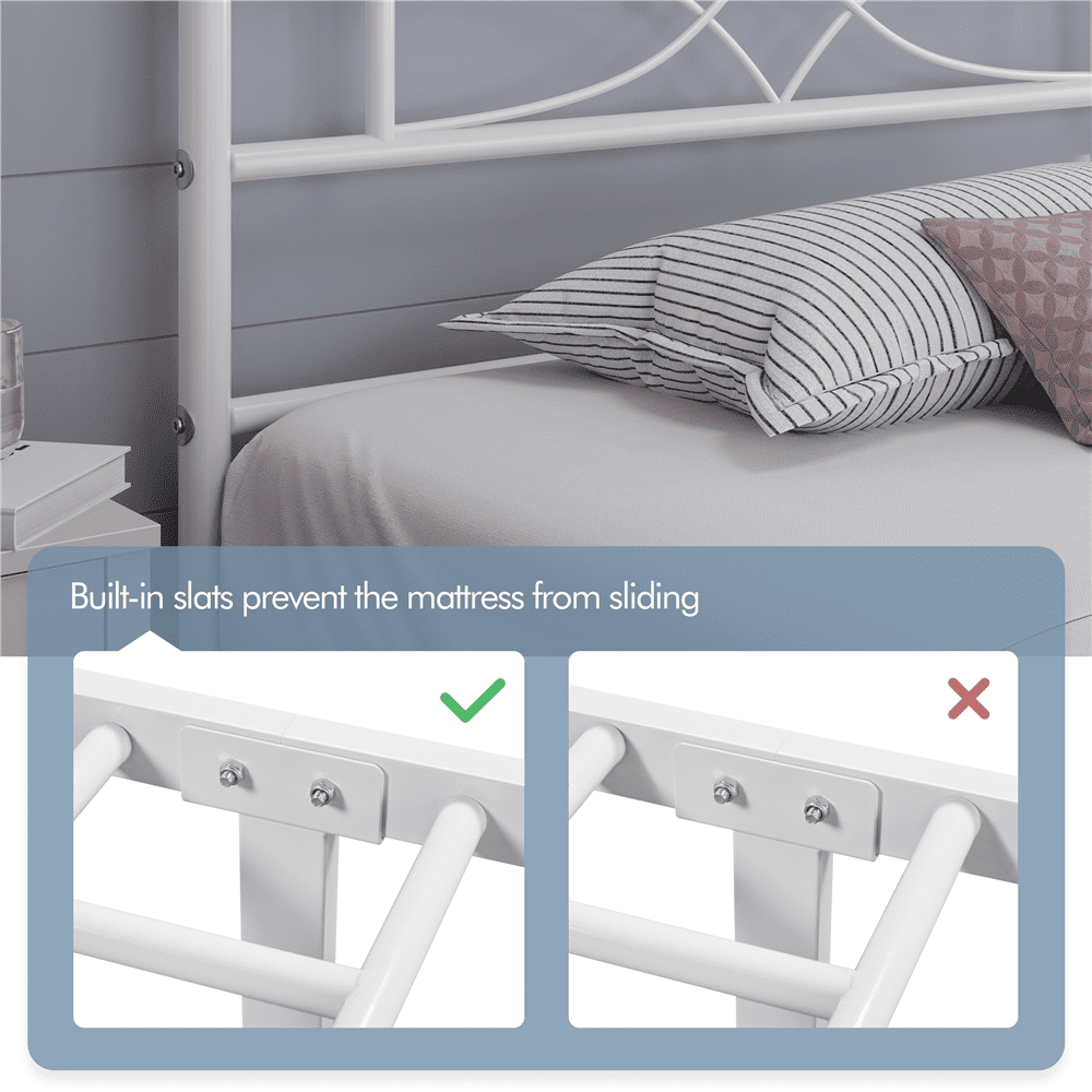 Renwick Twin Size Curved Design Metal Platform Bed for Adult, White