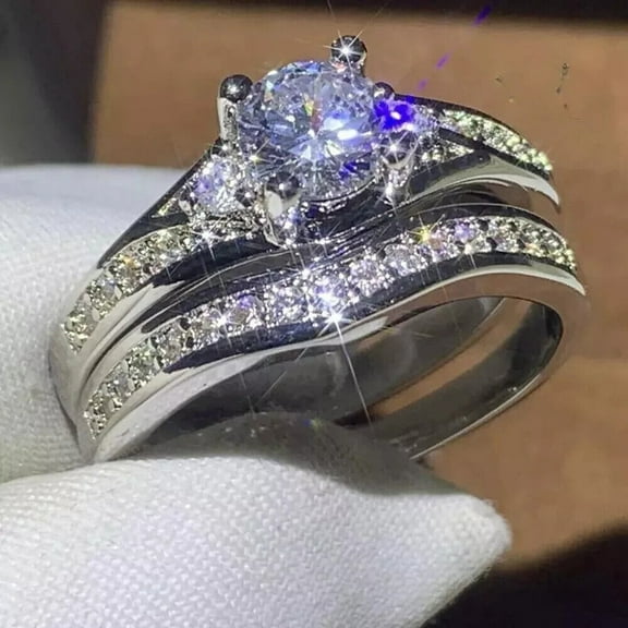 Aishvi Jewels 2 Ct Round Cut Moissanite Bridal Set Engagement Ring 14K White Gold Plated 925 Silver