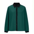 thumbnail image 5 of hotojiny Dressy Tops for Women Color Block Short Sleeve Silk Satin Blouse Regular Fit Button Down Business Casual Office Top, 5 of 6