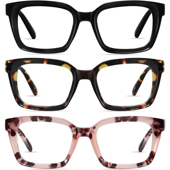 3 Pack Tortoiseshell Reading Glasses Blue Light Blocking Readers Oversize Oprah Square Anti Glare Reading Glasses for Women & MenEyestrain Spring Hinge Trending Eyeglasses Lightweight