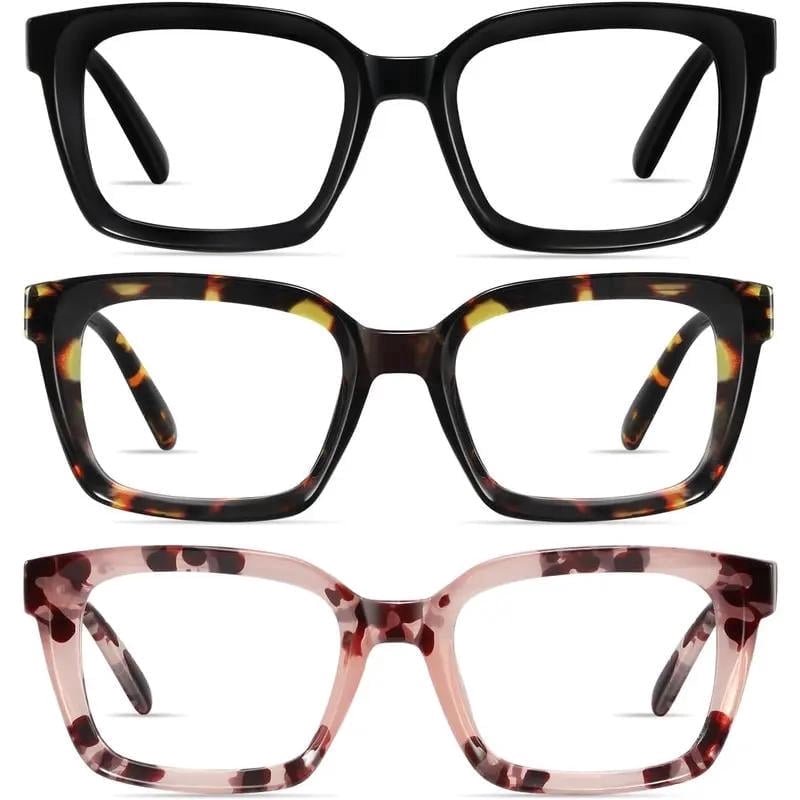 3 Pack Tortoiseshell Reading Glasses Blue Light Blocking Readers Oversize Oprah Square Anti Glare Reading Glasses for Women & MenEyestrain Spring Hinge Trending Eyeglasses Lightweight