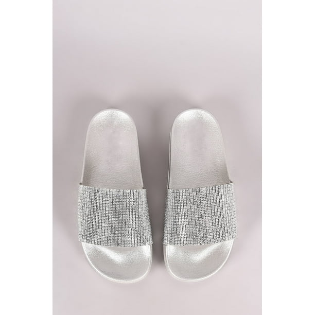 Cape Robbin Cape Robbin MOIRA61 SILVER RHINESTONE DIAMOND SLIDE MULE