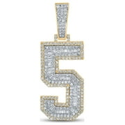 Macey Worldwide Jewelry 10k Two-tone Gold Mens Baguette Diamond Number 5 Charm Pendant 1-5/8 Ctw