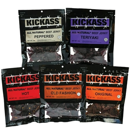 Beef Jerky Variety 5 Pack- Includes Pepper, Hot, Original, Teriyaki Beef, and Sweet and Savory Flavors.