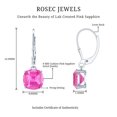 thumbnail image 4 of Rosec Jewels Cushion Cut Lab Created Pink Sapphire Solitaire Drop Earrings for Women (8 mm), 18K White Gold, 4 of 6