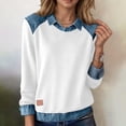 thumbnail image 2 of Camisas de manga larga for mujer, cuello de mezclilla, costura de retales, sudadera, Tops casuales, jersey, 2 of 6