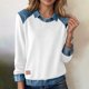 thumbnail image 2 of Camisas de manga larga for mujer, cuello de mezclilla, costura de retales, sudadera, Tops casuales, jersey, 2 of 6