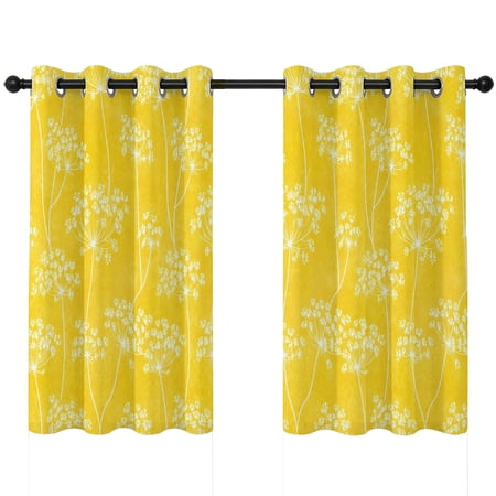 Yellow Umbellifer Blackout Curtains 54 Inches Long Retro Rustic Flora Stems Flower Botanical Thermal Insulated Room Darkening Drapes with Grommets for Living Room 42 W x 54 L 2 Panels