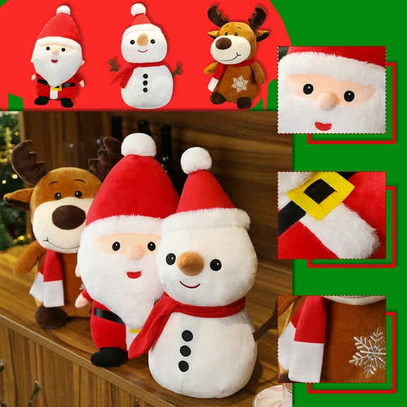 Floleo Christmas Plush Stuffed Cute Soft Snowman Toys Reindeer Animal Santa Claus Doll Ornament For Kids Teacher Student Award Party Supplies