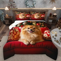 Manfei Cute Puppy Dog Full Size Comforter Sets,Pet Lover Bedding Comforter Set,Merry Xmas Bedding Sets For Boys Kids,Breathable Home Decor Reversible,3 Pieces