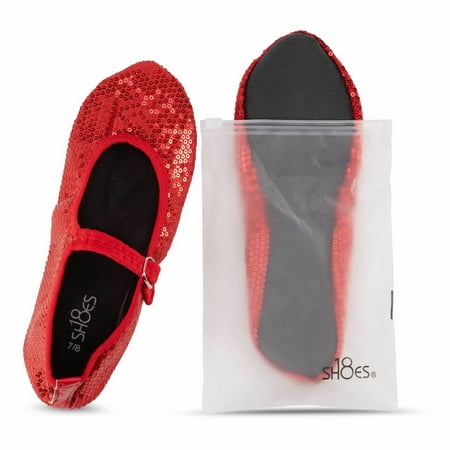 

Shoes 18 Women s Sequins Foldable Portable Travel China Doll Mary Jane Flats SH1826 Red Sequins 7/8