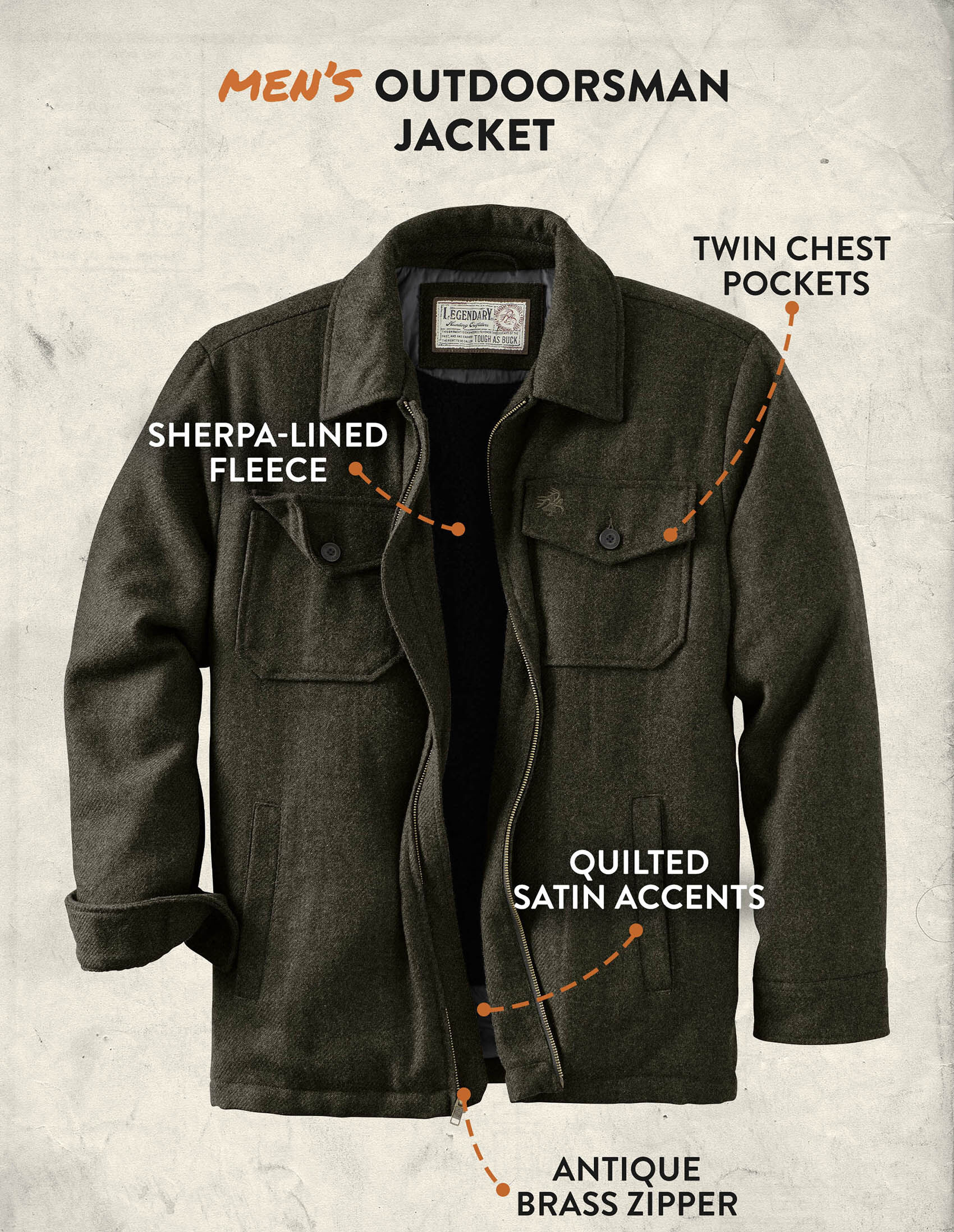 Legendary Whitetails Men s Tough as Buck Outdoorsman Berber Lined Long Sleeve Wool Coat Walmart