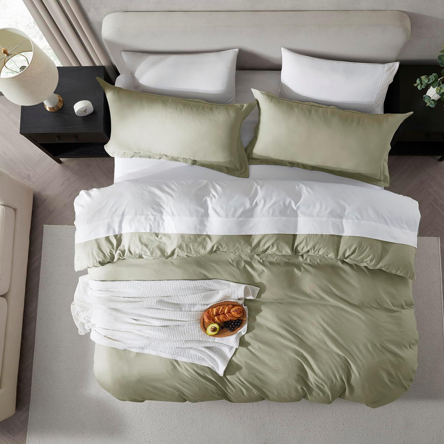 LammaLoe Duvet Cover California King Size, Soft Prewashed 3-Piece Duvet Cover Bedding Set with Pillow Shams, Light Sage