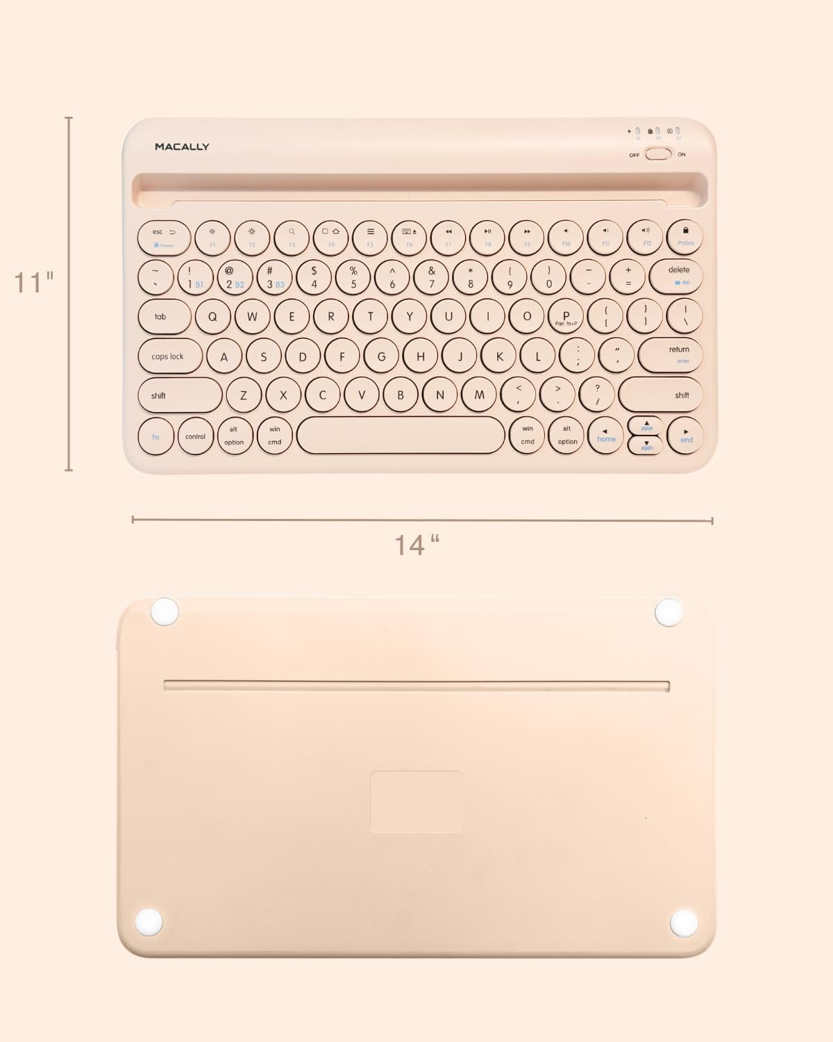 Macally Bluetooth Wireless Keyboard for Tablet (Multi-Device, Built-In Stand, Portable, Rechargeable) - Boba Brown