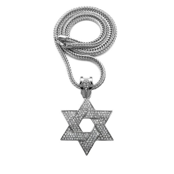 iJewelry2 Silver-tone Crystals Classic Star of David Charm Pendant Franco Chain Necklace 18''