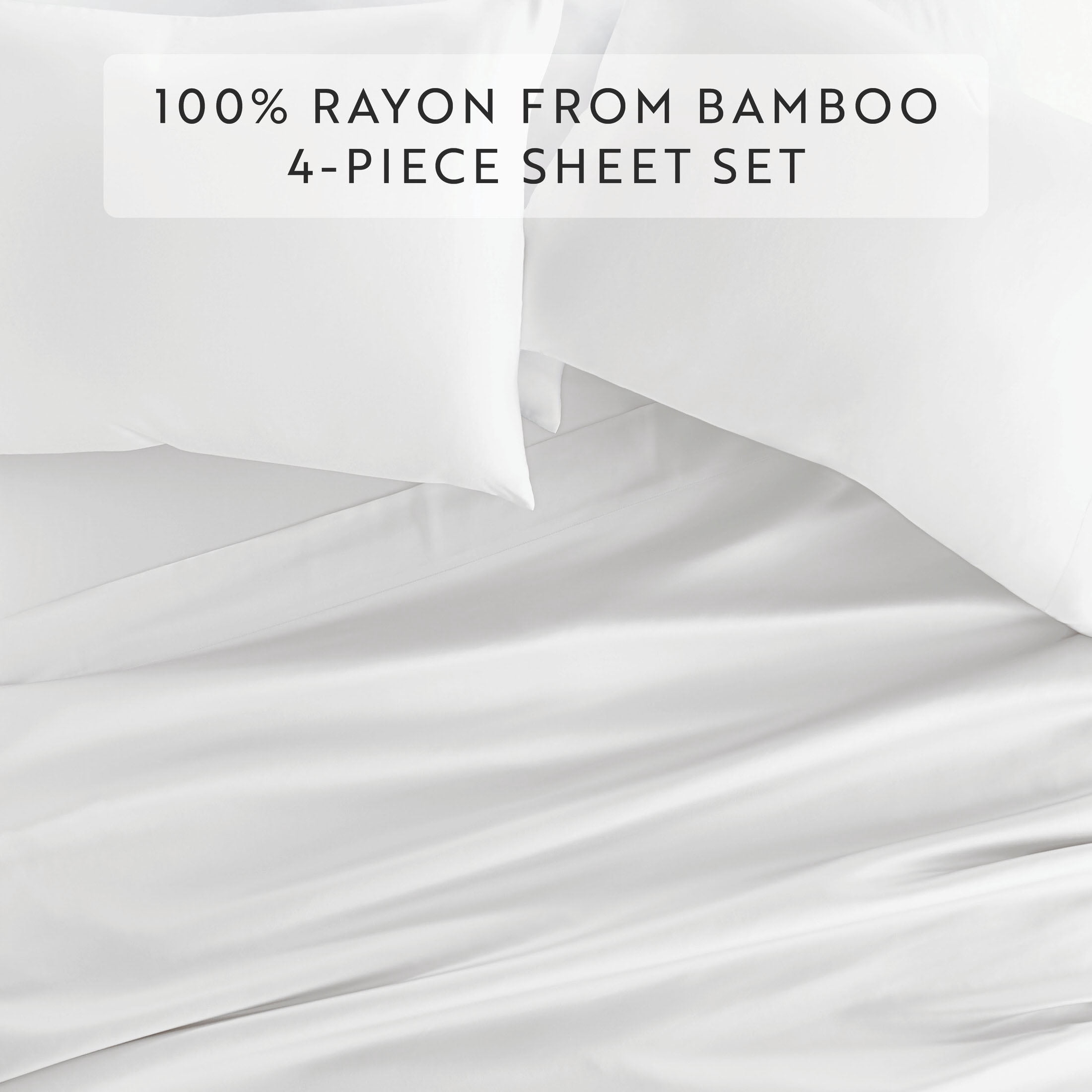 Noble Linens Rayon from Bamboo 4 Piece Luxury Bed Sheet Set, White, Queen