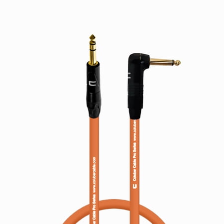 1/4" TRS Male to Right Angle 1/4" TS - 1 Feet - Orange - Pro 3-Pin Microphone Connector for Powered Speakers, Audio Interface or Mixer for Live Performance & Recording