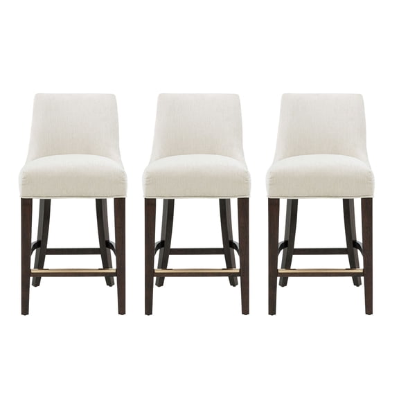 Beever Cream Chenille Counter Stool with Rubberwood Legs - Set of 3