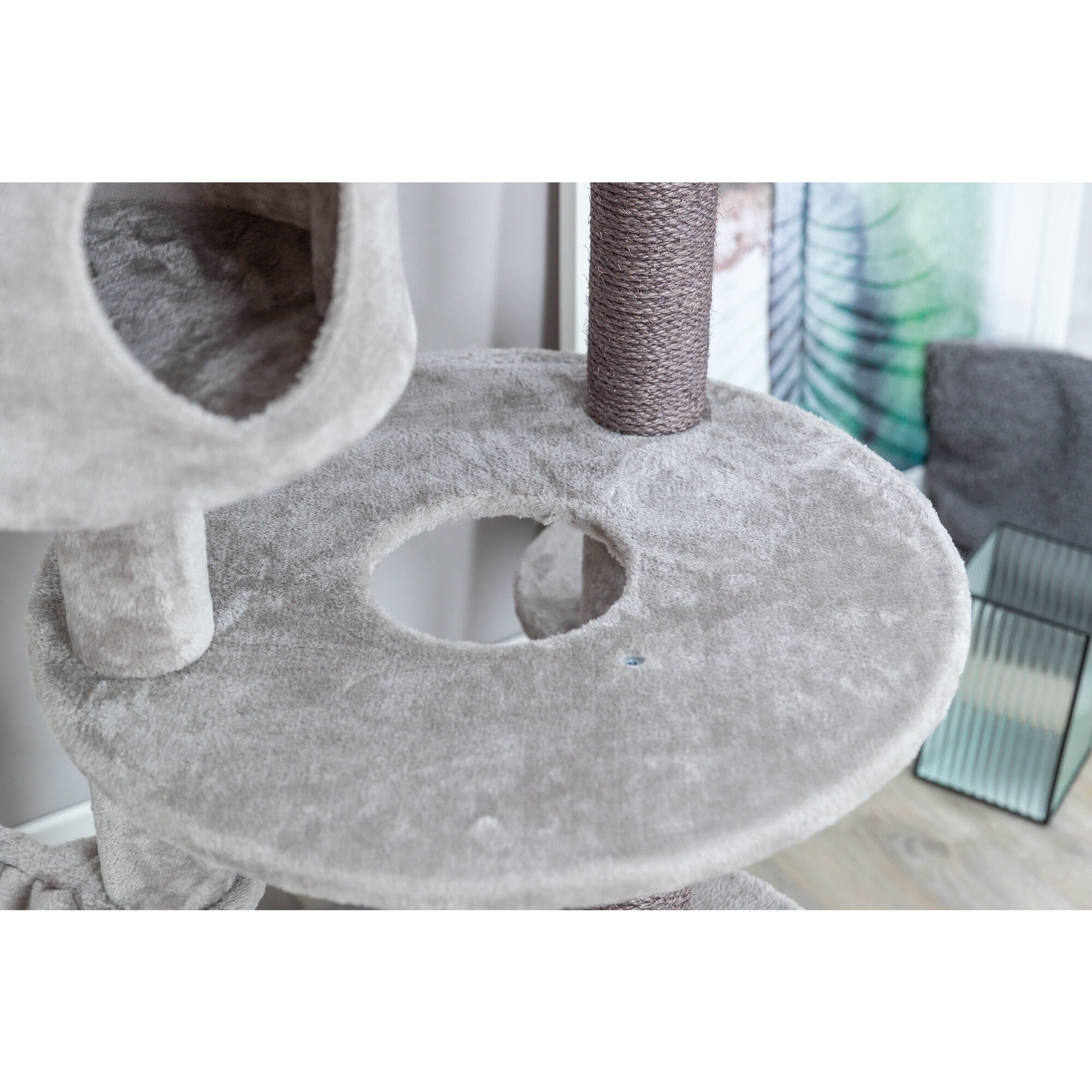 TRIXIE Anna Plush & Sisal 50" Cat Tree Scratching Posts Condos Hammocks Perches Cat Toy, Gray