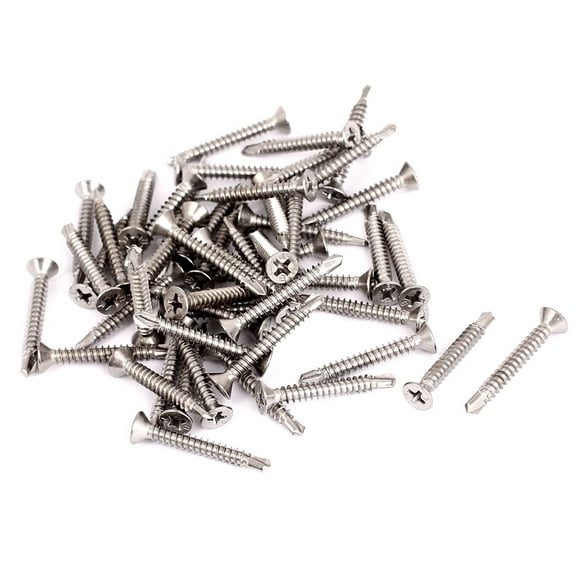 Uxcell M4.2 x 32mm Crosshead Flat Head Countersunk Self Drilling Screws (50-Pack) 410 Stainless Steel
