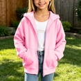 thumbnail image 4 of Squevariel Zip up Hooded Sweatshirt Kids Lightweight Solid Fashion Hooded Sweatshirt with Front Pockets 4-15 Years, 4 of 5